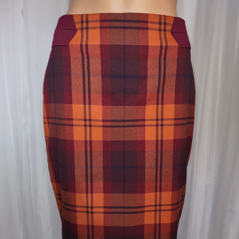 The Limited orange and burgundy plaid pencil skirt size 0